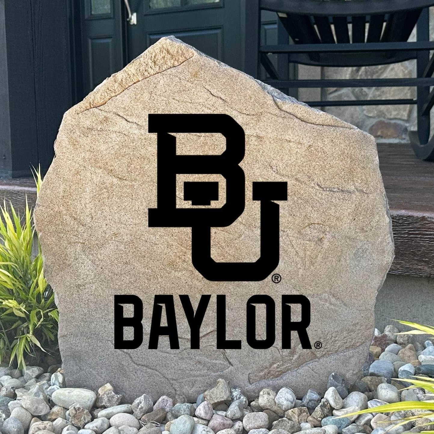 Officially licensed Baylor University Logo Stone featuring the iconic Baylor Bears logo engraved directly into the stone surface. This decorative garden stone adds school spirit and curb appeal to front yards, patios, gardens, and entryways.