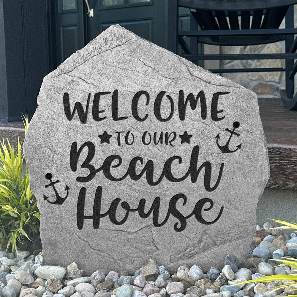 Decorative beach house welcome plaque crafted from durable concrete, creating a warm greeting for guests arriving at your coastal retreat.