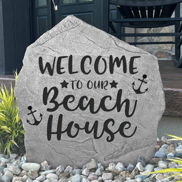 Decorative beach house welcome plaque crafted from durable concrete, creating a warm greeting for guests arriving at your coastal retreat.
