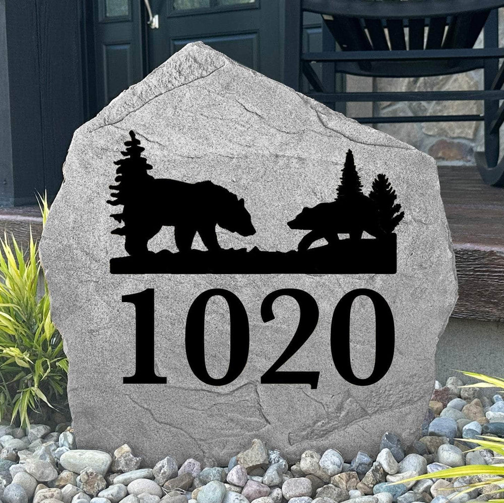 Personalized Bear Address Stone engraved with custom house numbers, bringing rustic woodland charm to cabins, lodges, and country homes.