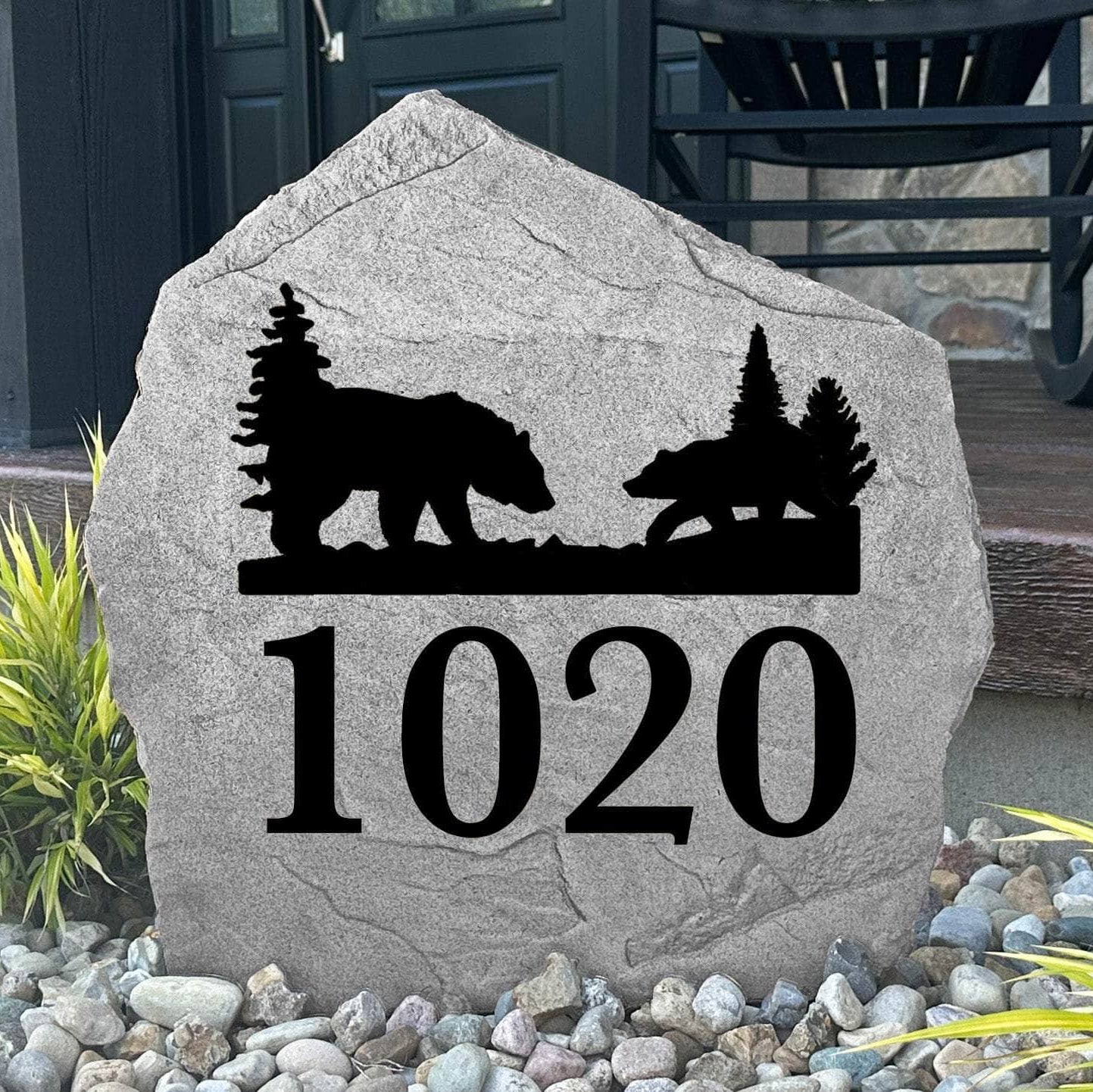 Personalized Bear Address Stone engraved with custom house numbers, bringing rustic woodland charm to cabins, lodges, and country homes.