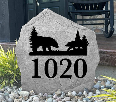 Personalized bear address stone engraved with custom house numbers