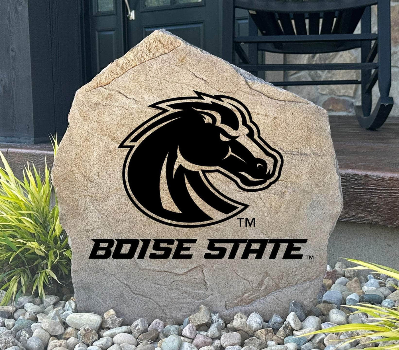 Boise State University landscaping stone with team logo