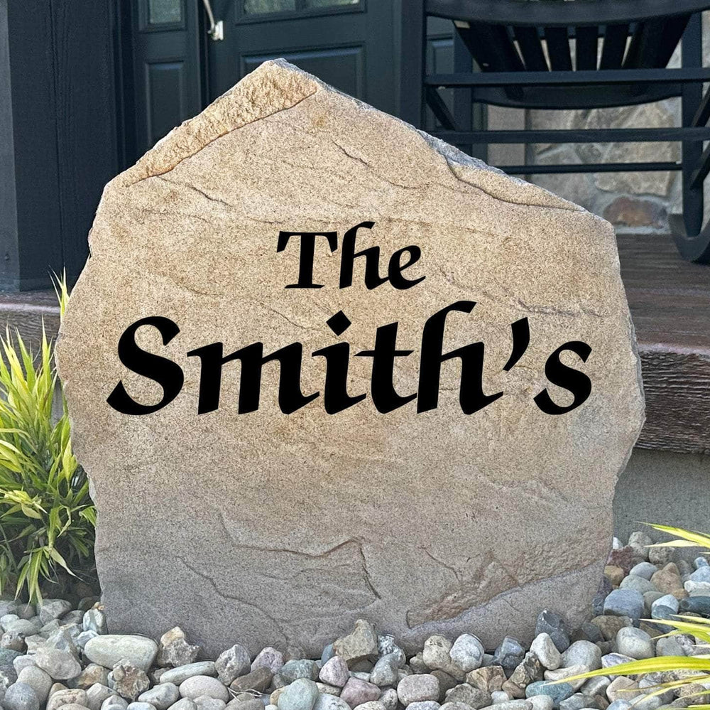 Personalized Bold Name Stone engraved with your family name, creating a striking statement piece for front yards, gardens, and home entrances.