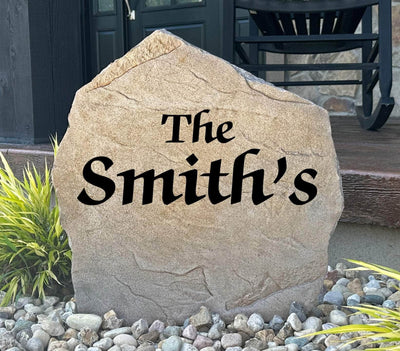 Engraved Bold Name stone with modern design for outdoor home décor