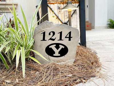 Personalized Brigham Young University address rock for home entryway

