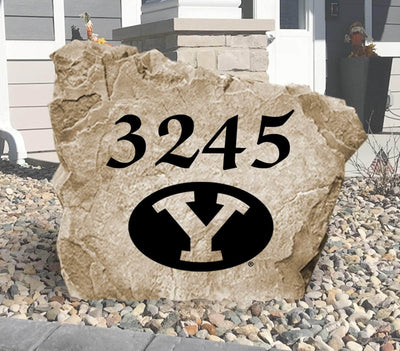 Engraved Brigham Young University address stone for outdoor landscaping