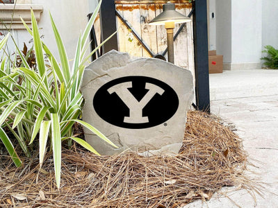 Personalized BYU logo rock for front yard or garden display