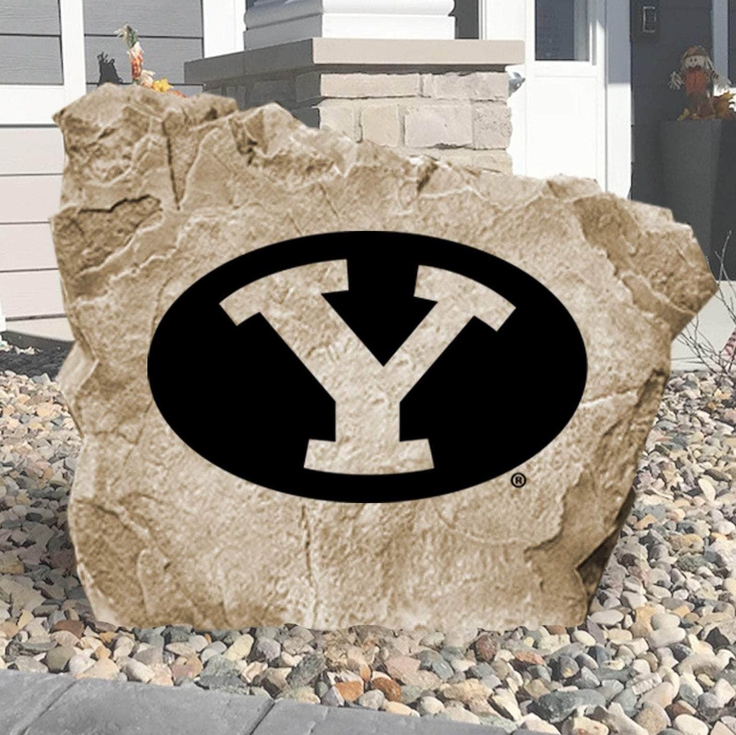 Officially licensed Brigham Young University logo stone featuring the iconic BYU Cougars emblem as a striking centerpiece for gardens, patios, and landscaped entryways.