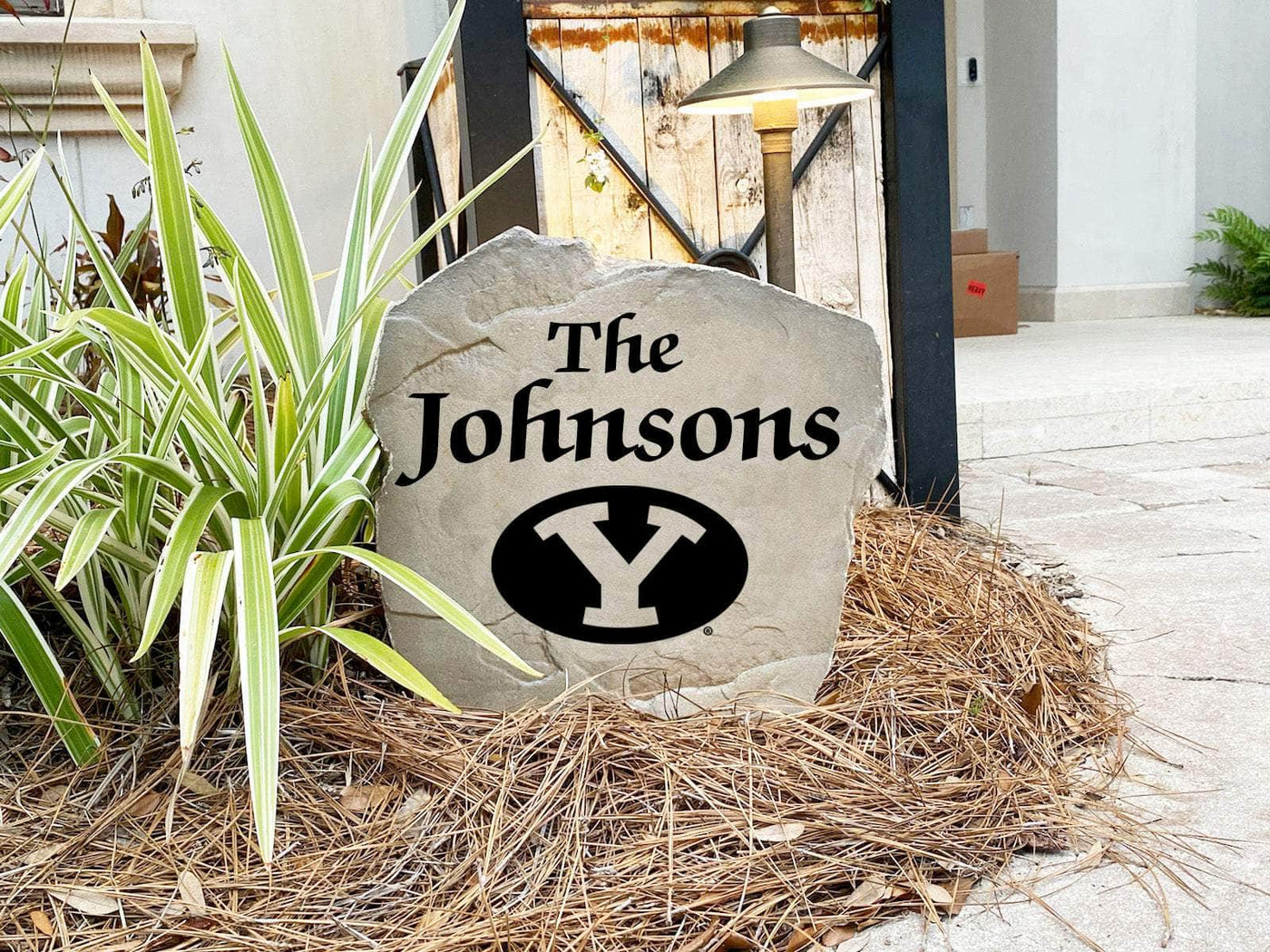 Personalized Brigham Young University name rock for landscaping