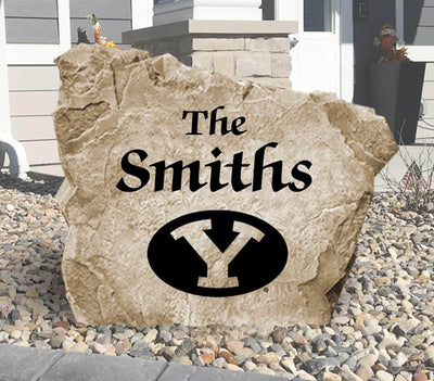 Engraved Brigham Young University name stone for outdoor landscaping