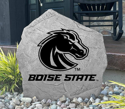 Engraved rock featuring Boise State Broncos logo
