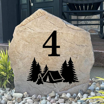 Personalized Campsite Address Stone engraved with your campsite number or name, creating a welcoming landmark for RV sites, cabins, and campgrounds.