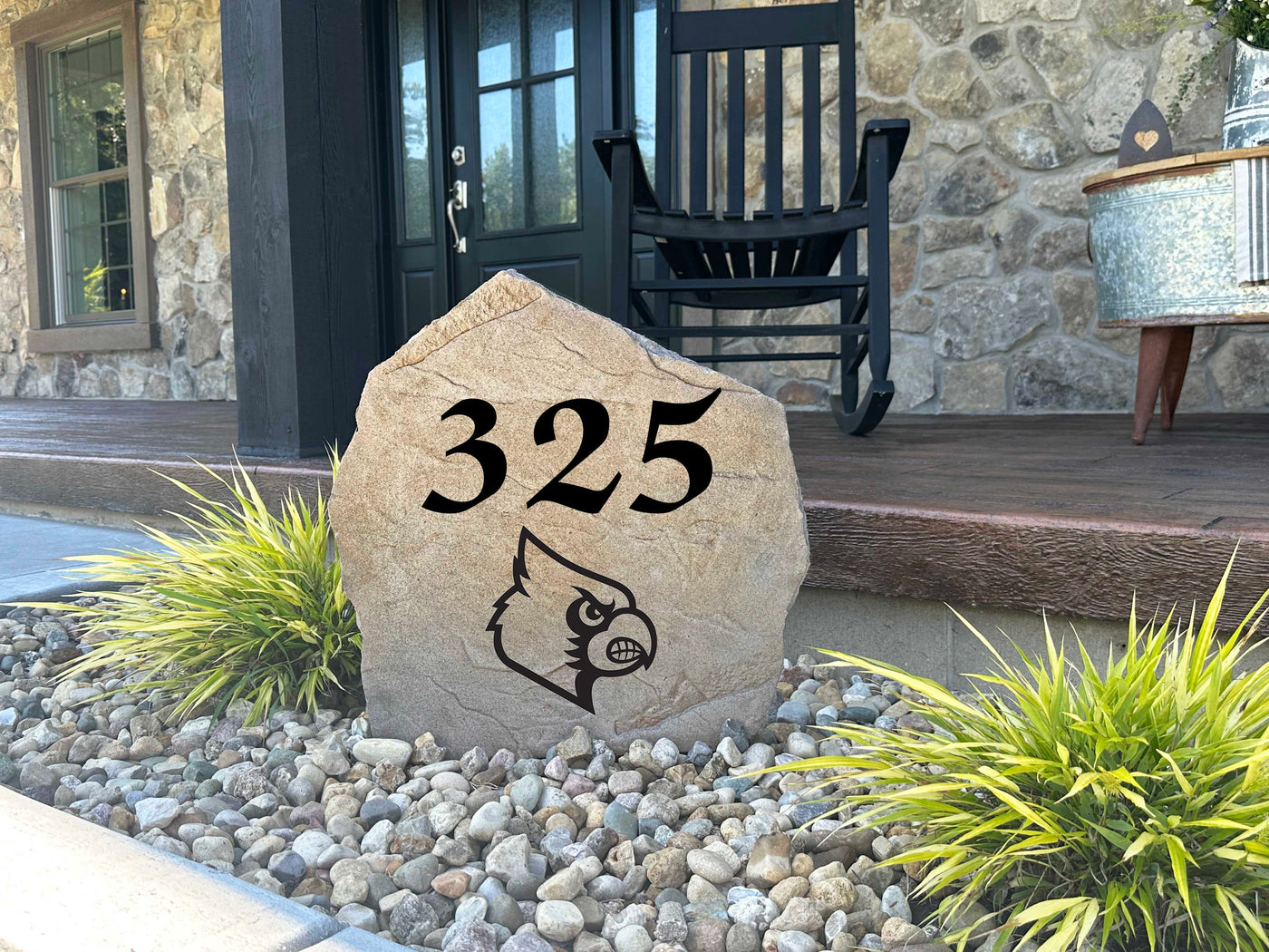 University of Louisville landscaping stone with street address engraving
