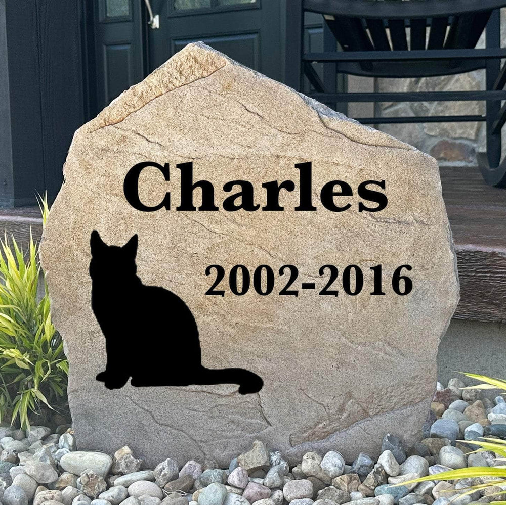 Cat Memorial Stone engraved to honor the life of a beloved feline companion with a beautiful and lasting tribute for your garden or landscape.