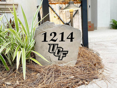 Personalized University of Central Florida stone with engraved address and logo