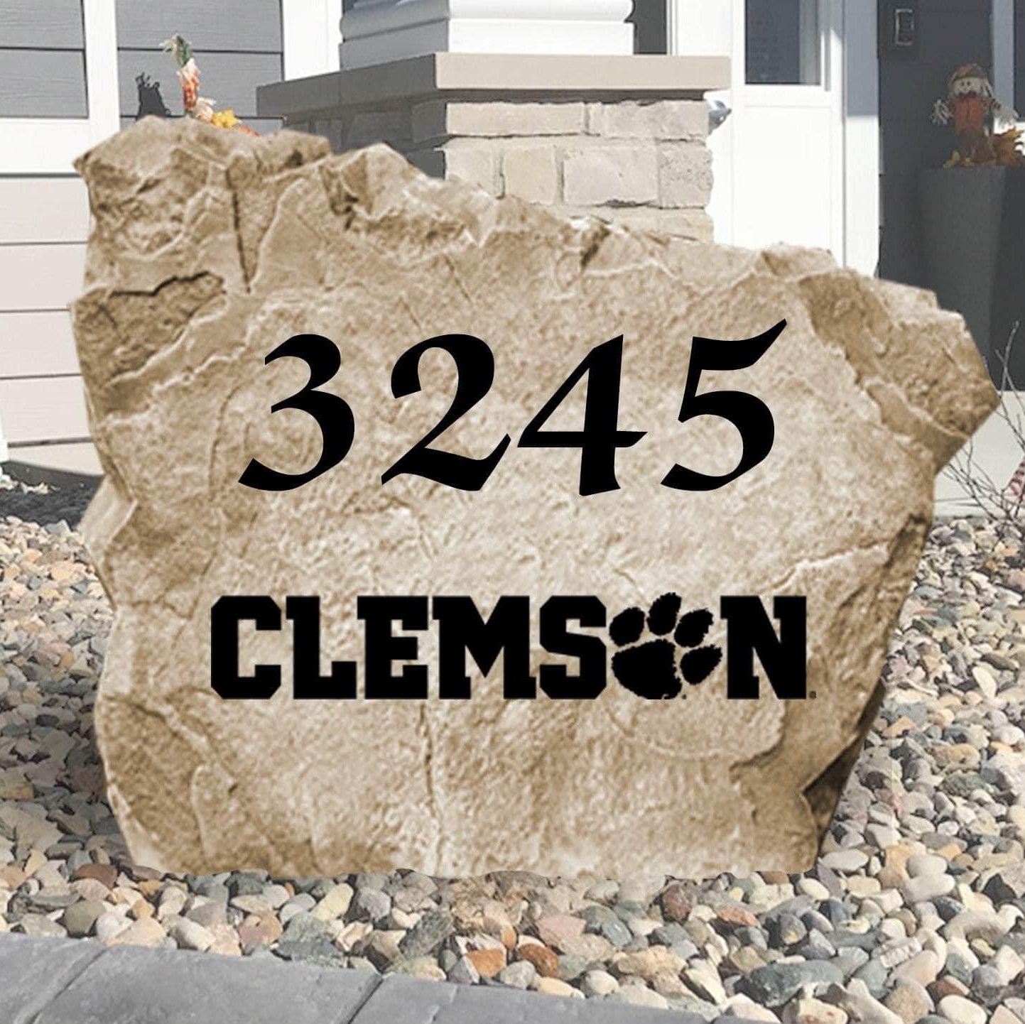 Personalized Clemson University Address Stone engraved with custom house numbers, creating a welcoming Tigers-inspired entrance for your home.