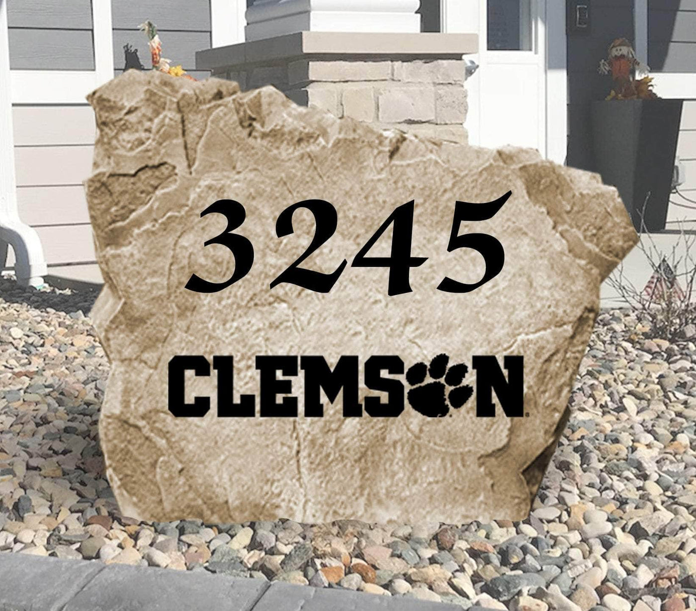 Engraved Clemson University address stone for front yard décor