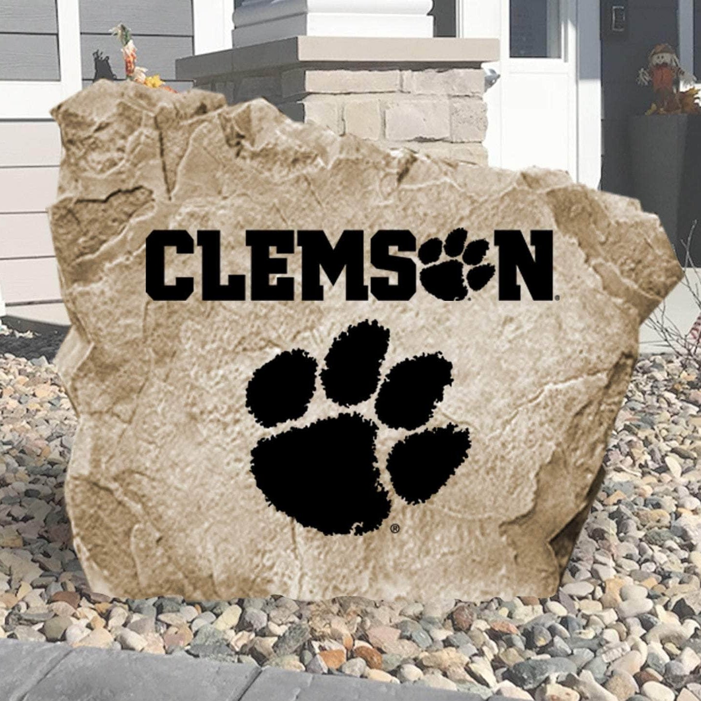 Officially licensed Clemson University logo stone featuring the iconic Tigers emblem as a bold centerpiece for gardens, patios, and landscaped entryways.