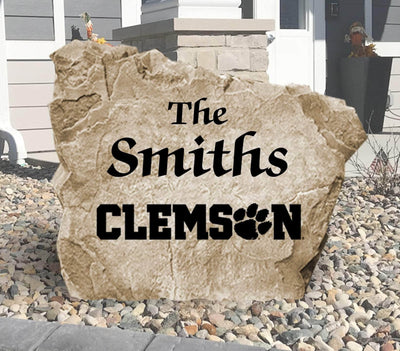 Engraved Clemson University name stone for outdoor landscaping