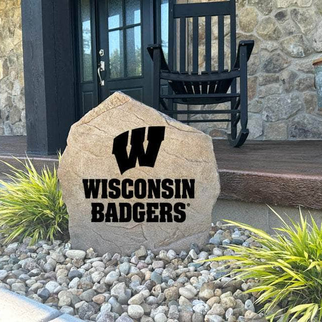 Decorative Wisconsin Badgers Logo Stone with officially licensed team artwork permanently engraved into the stone surface. Perfect for gardens, patios, fan caves, and entryways, this outdoor accent celebrates Wisconsin tradition and school pride.
