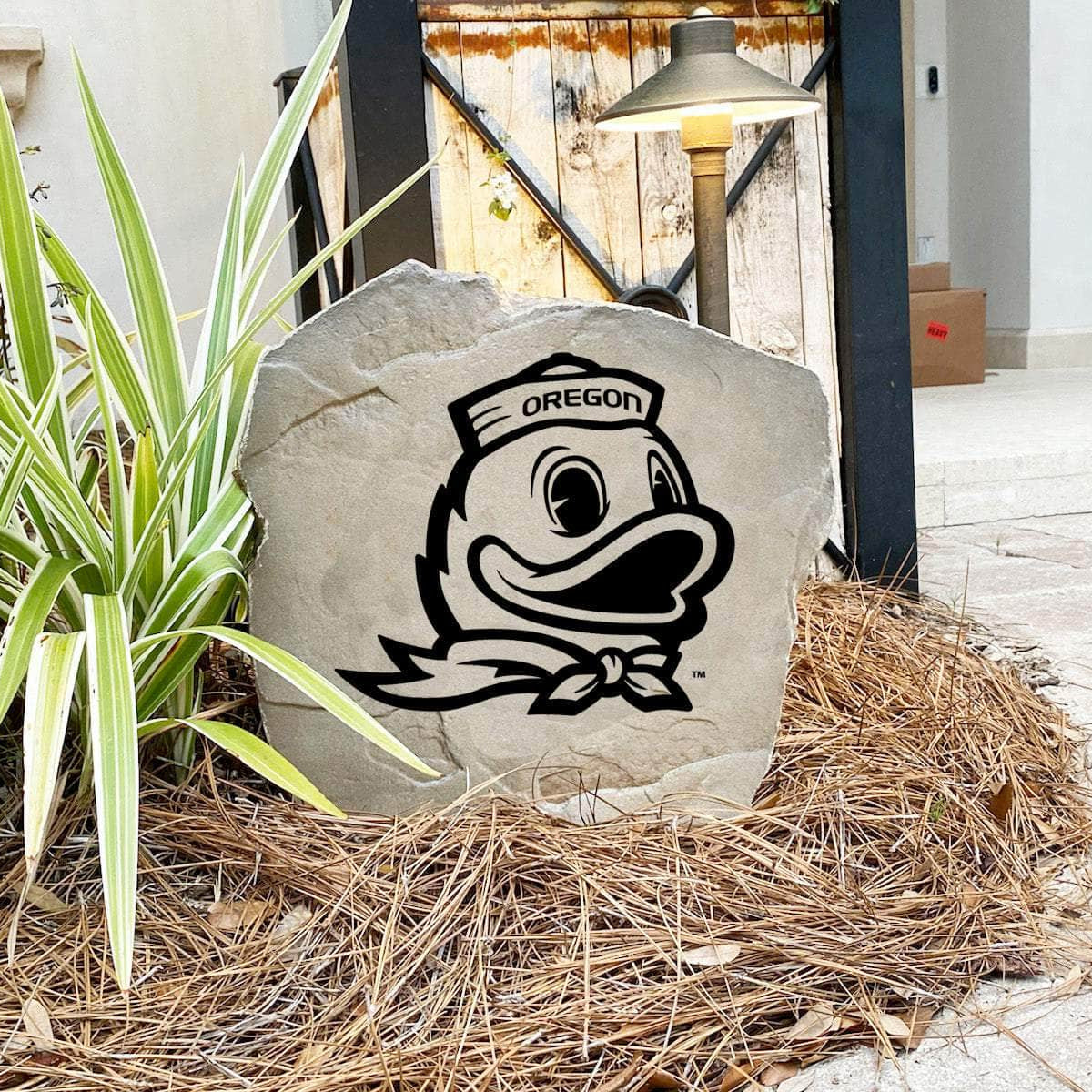 Engraved University of Oregon Duck Logo Stone featuring the beloved Oregon Ducks mascot, bringing collegiate pride and timeless style to front yard landscapes, walkways, and outdoor living spaces.