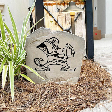 Engraved University of Notre Dame Leprechaun Stone featuring the classic Fighting Irish mascot logo, bringing collegiate spirit and timeless style to front yard landscapes, walkways, and outdoor living spaces.