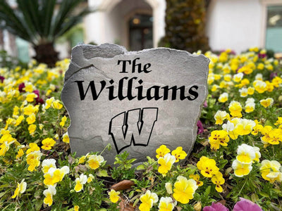 College team name rock ideal for alumni and sports lovers’ outdoor décor.