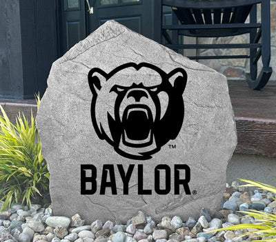 Outdoor rock with Baylor Bears logo, perfect for landscaping or front porch.