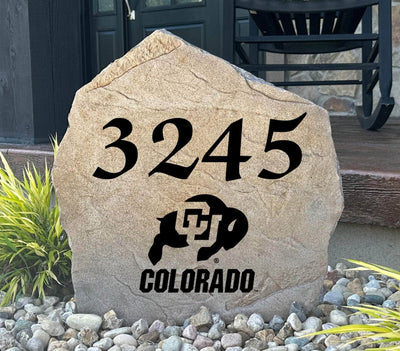 Engraved address stone with University of Colorado Buffaloes logo