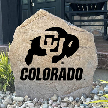 Officially licensed University of Colorado Logo Stone featuring the iconic Colorado Buffaloes logo engraved directly into the stone surface. This decorative garden stone adds school spirit and curb appeal to front yards, patios, gardens, and entryways.