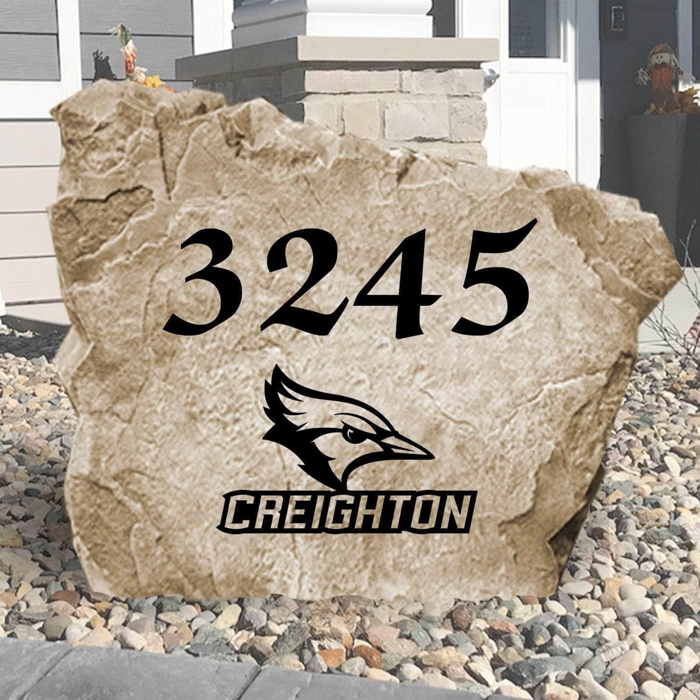 Personalized Creighton University Address Stone engraved with custom house numbers, creating a welcoming Bluejays-inspired entrance for your home.