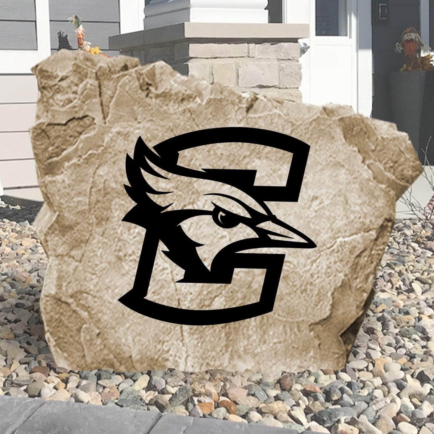 Officially licensed Creighton University logo stone featuring the iconic Bluejays emblem as a striking centerpiece for gardens, patios, and landscaped entryways.

