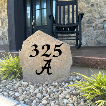 Alabama Crimson Tide landscape address stone featuring precision-engraved street numbers for gardens, driveways, walkways, and front porches.