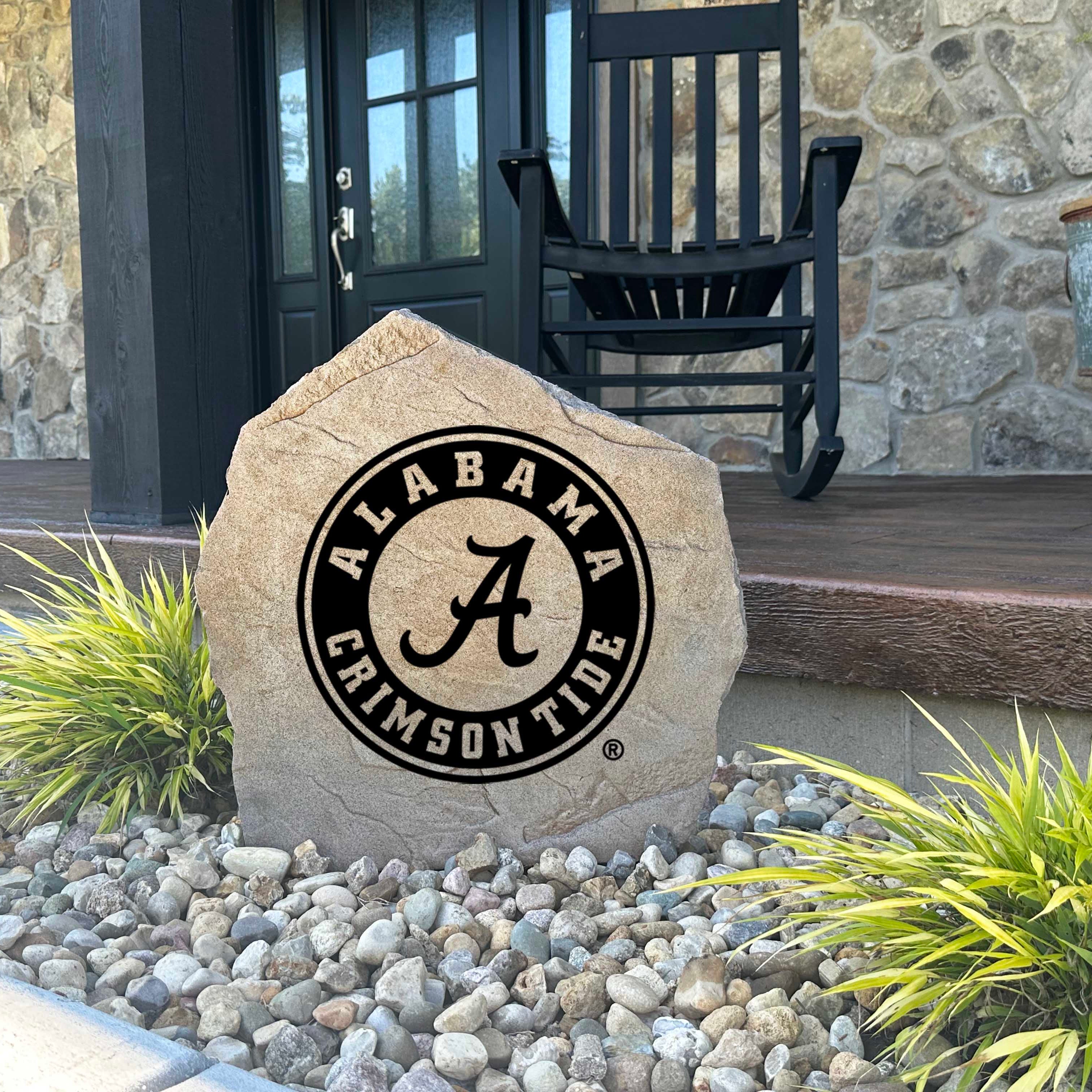 University of Alabama outdoor logo marker crafted from durable concrete, creating a timeless landscape feature for loyal Crimson Tide fans.