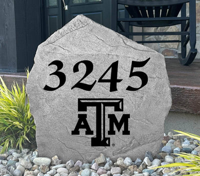 Custom Texas A&M rock with house number for yard décor