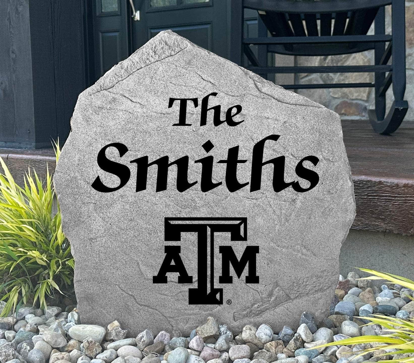 Personalized Texas A&M family name rock for front yard