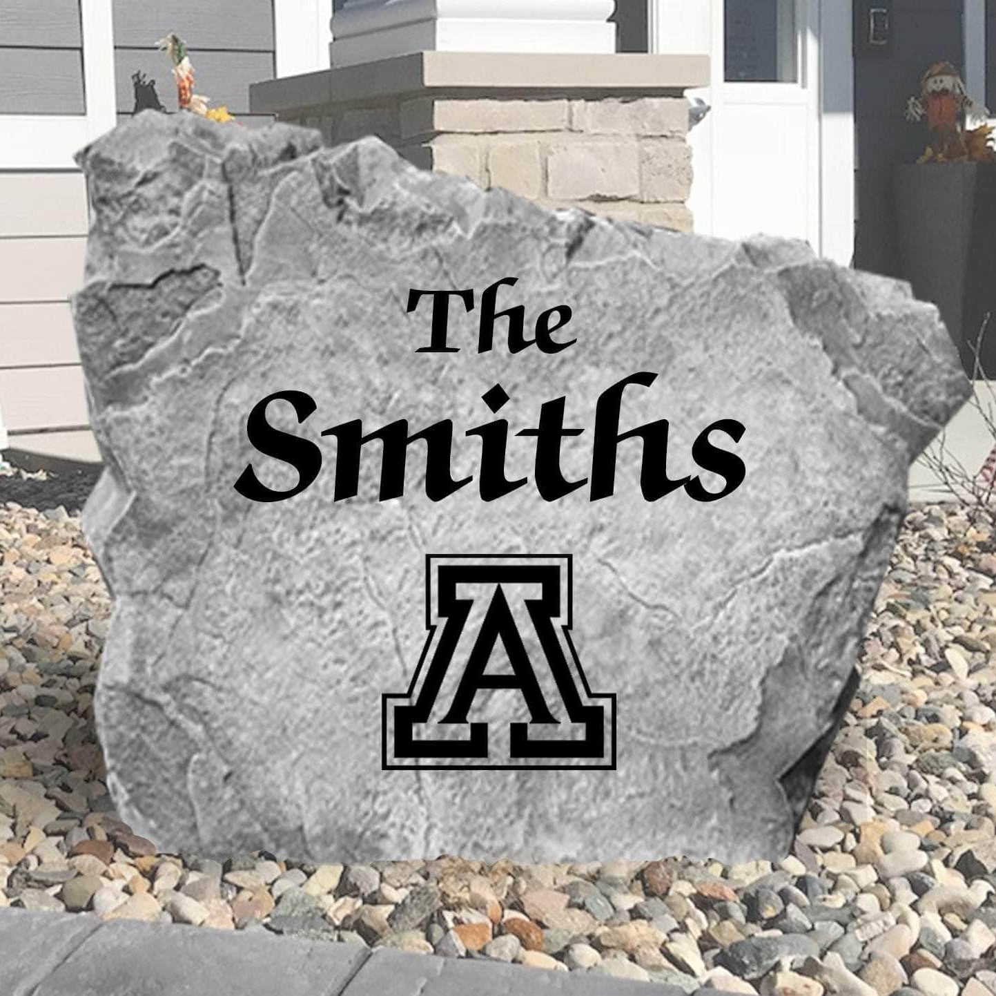 Custom University of Arizona Wildcats Name Stone featuring the official university logo and your personalized family name. A beautiful landscape accent for gardens, patios, front entryways, and flower beds.