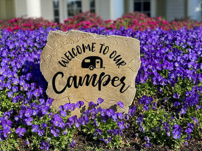 Welcome to our camper decorative stone engraved with trailer