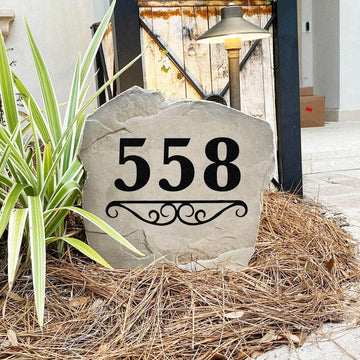 Elegant house number landscape marker featuring precision engraving, perfect for driveways, front gardens, sidewalks, and entryways.