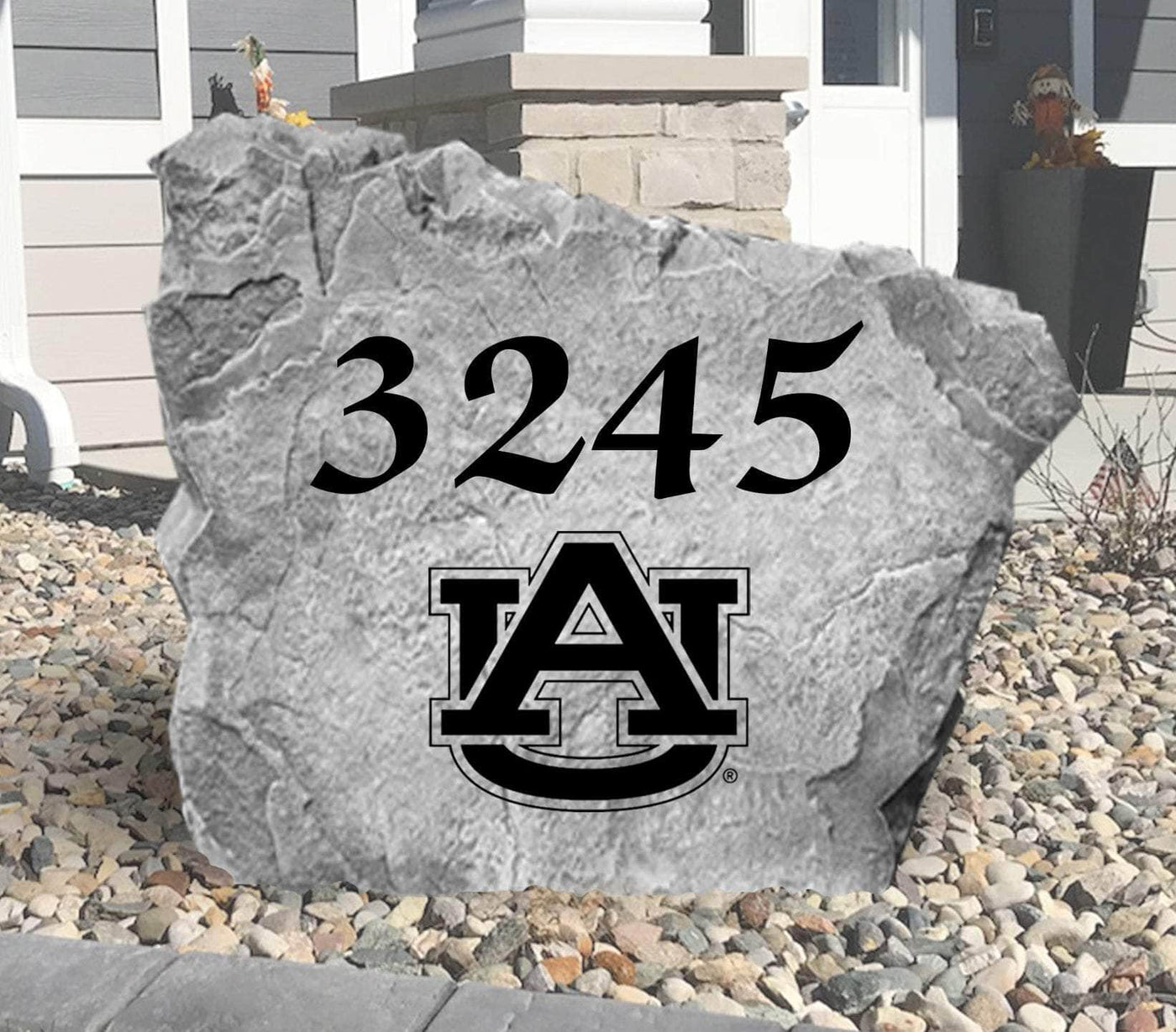 Custom Auburn address stone with house number for yard display