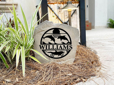 Personalized dolphin stone ideal for coastal homes, gardens, or vacation properties