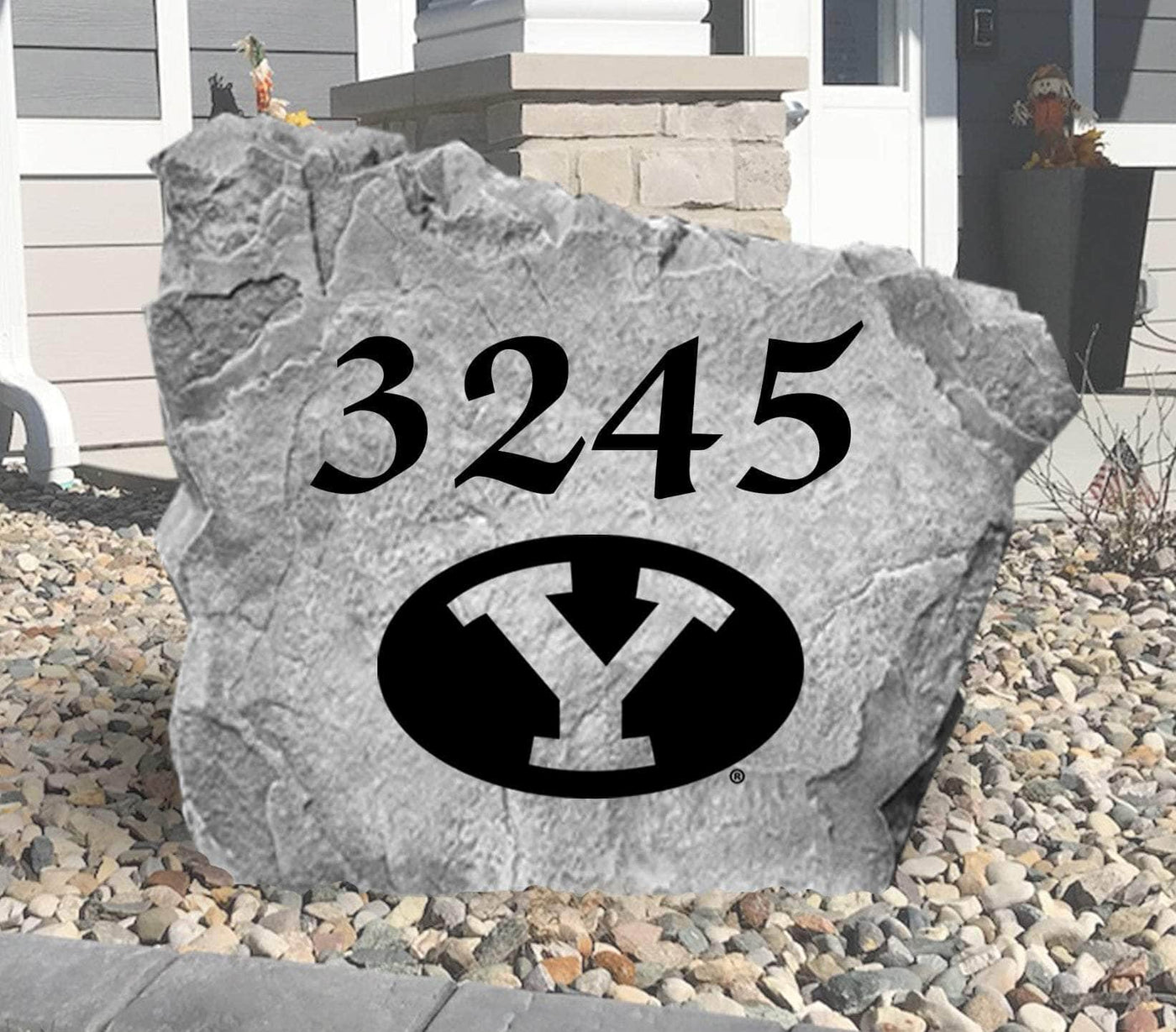 Custom BYU address stone with house number for front yard display