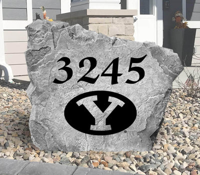 Custom BYU address stone with house number for front yard display