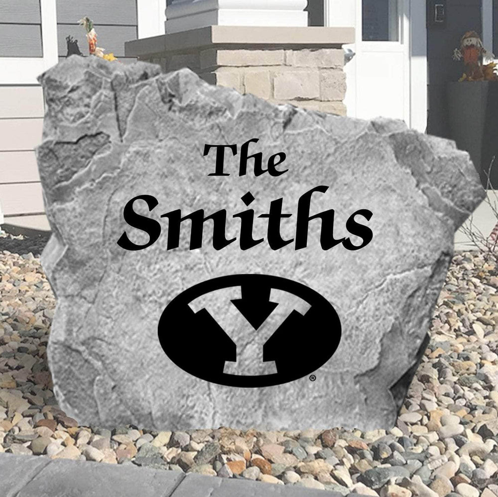 Officially licensed BYU Cougars family name plaque crafted from durable concrete, showcasing custom engraving with timeless collegiate style.