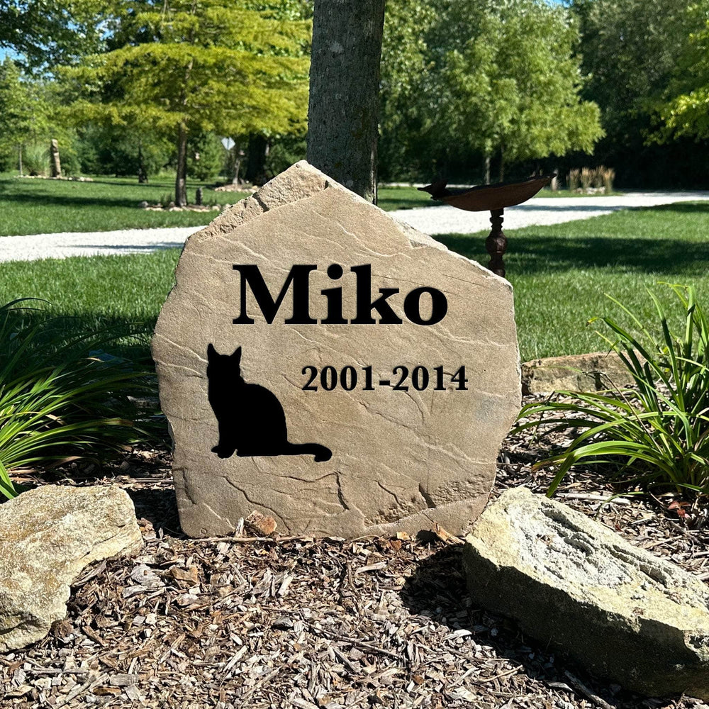 Decorative feline memorial garden stone designed to celebrate the love, companionship, and memories shared with your treasured cat.