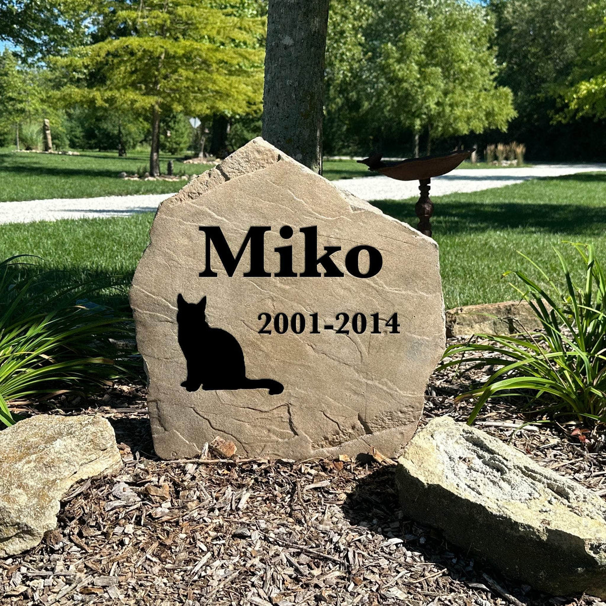 Decorative feline memorial garden stone designed to celebrate the love, companionship, and memories shared with your treasured cat.