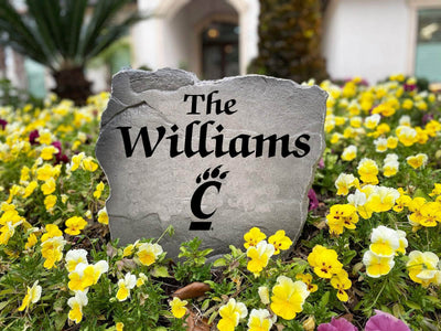 Decorative University of Cincinnati engraved name stone for landscaping