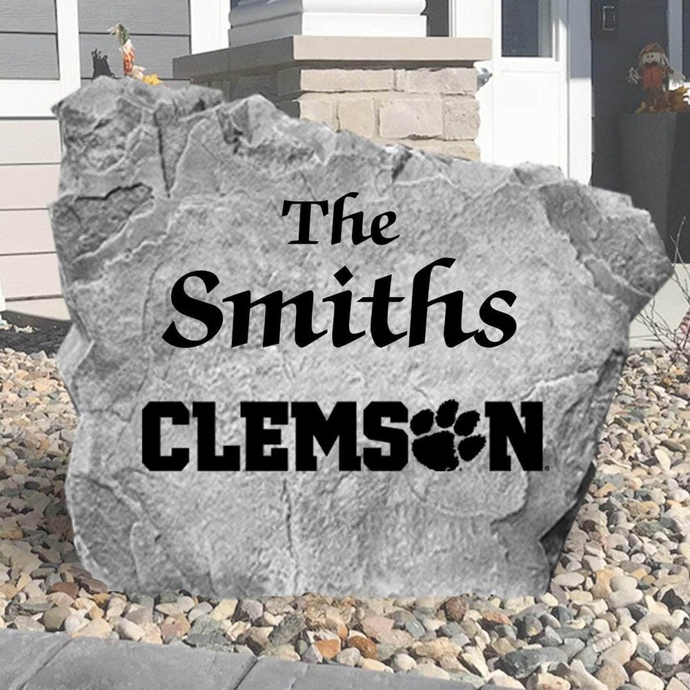 Officially licensed Clemson Tigers family name plaque crafted from durable concrete, showcasing custom engraving with timeless collegiate style.