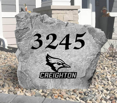 Custom Creighton house number stone for front yard display